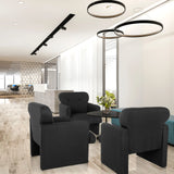 Drie zwarte CARIPITO lounge stoelen met stoffen bekleding in een moderne kantooromgeving van hjh LIVING