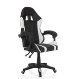 Schwarz-weißer Gamingstuhl GAMEBREAKER W02 mit Fußkreuz mit fünf Rollen von MyBuero – 360-Grad-Ansicht (schräge Frontansicht 45°)