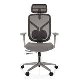 Grijze High end bureaustoel CASSILIS W met netrugleuning en vijfpoot met wieltjes van hjh OFFICE – 360-gradenweergave (vooraanzicht 0°)