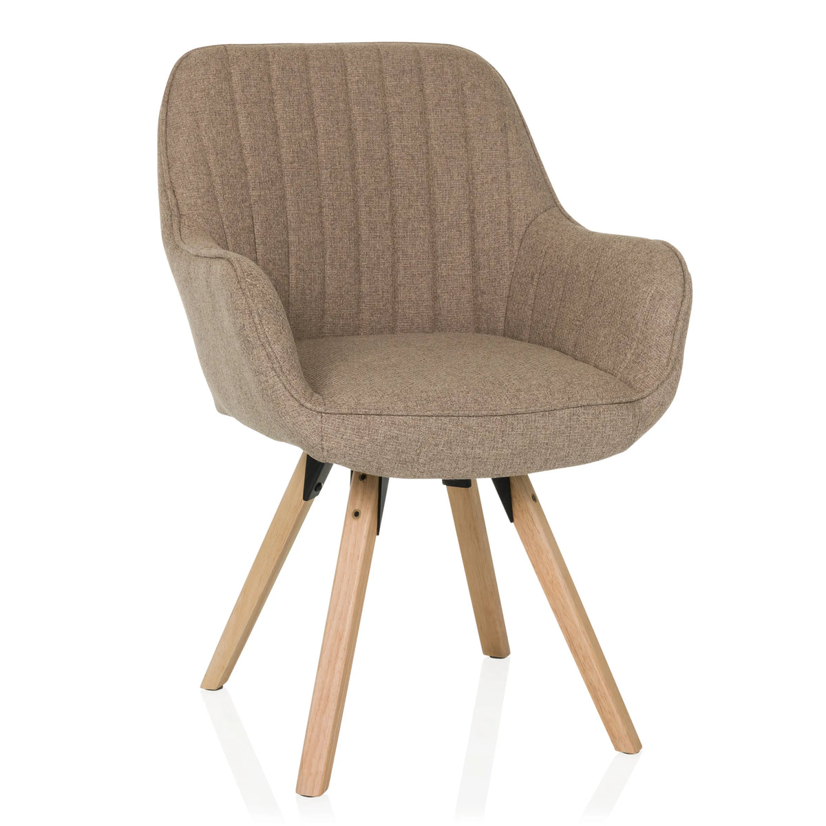 Beige gestoffeerde stoel SCANDI SOFT met gestructureerde stofbekleding en vier houten poten van hjh LIVING – 360-gradenweergave (vooraanzicht 15°)