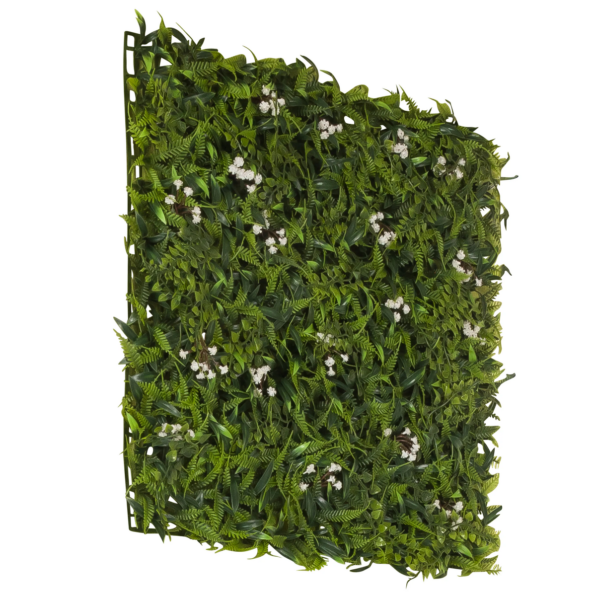 Groene Plantmat MORE GREEN I met varenbladeren en kleine witte bloemetjes van hjh OFFICE – 360-gradenweergave (schuin achteraanzicht 240°)