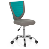 Grijs-turquoise Kinder bureaustoel KIDDY COMFORT met kruisvoet en vijf zwenkwielen van hjh OFFICE – 360-gradenweergave (schuin vooraanzicht 40°)
