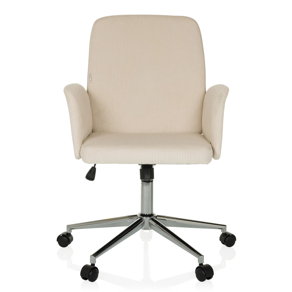 Beige Thuisgebruik bureaustoel SOLAO CORD met geribbelde bekleding en vijfpoot met wieltjes van hjh OFFICE – 360-gradenweergave (vooraanzicht 0°)