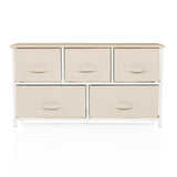Beige Commode FOLDAR met vijf stoffen lades en wit frame van hjh LIVING – 360-gradenweergave (vooraanzicht 0°)