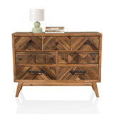 Dressoir SANTJAGO WOOD XL van donkerbruin hout met visgraatpatroon en zwarte handgrepen van hjh LIVING
