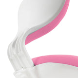 Zijaanzicht van de witte kunststof schaal en roze bekleding van de KID VIVO kinder bureaustoel van hjh OFFICE