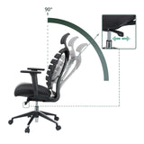 Verstelbare rugleuning en gasveer van de professionele bureaustoel ERGO LINE II PRO met een kantelhoek van 90° van hjh OFFICE