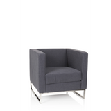 Donkergrijze Gestoffeerde fauteuil BARBADOS met vierkant design en metalen frame van hjh OFFICE – 360-gradenweergave (vooraanzicht 20°)