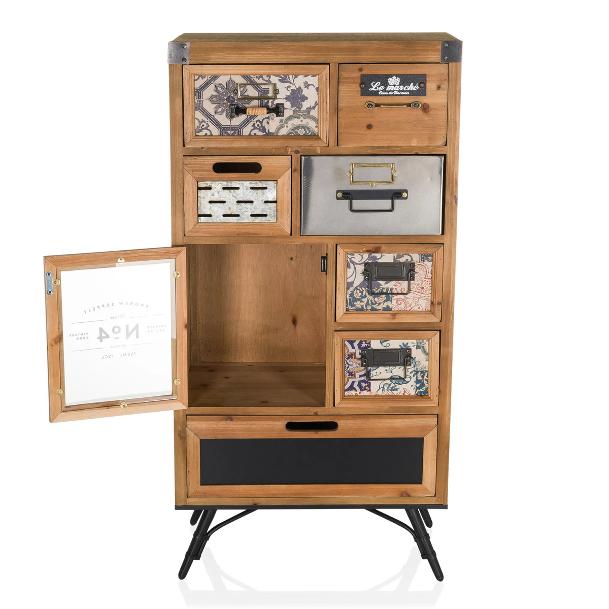 Dressoir CONTINENTO S van hout in donkerbruin met verschillende laden en een open vak van hjh LIVING