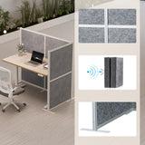 Grijze Flexmiut Modul L scheidingswanden met geluidsabsorberend oppervlak en wit frame van hjh OFFICE