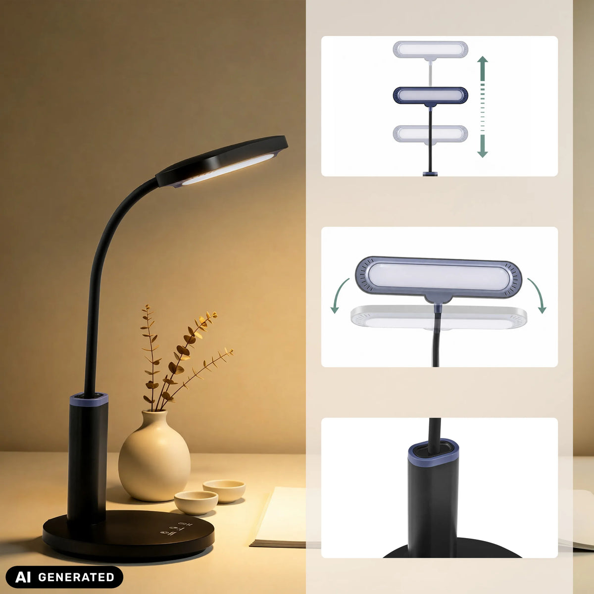 Verstelbare Lumanova D4 bureaulamp in het zwart van hjh OFFICE (AI-gegenereerde afbeelding)
