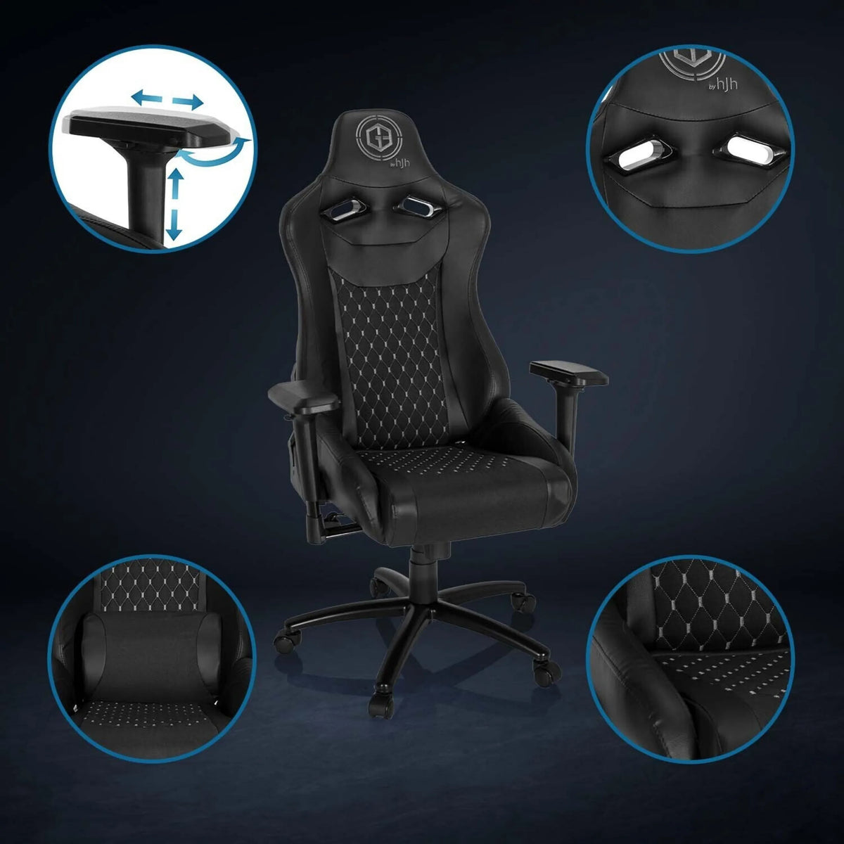 Gamestoel GAMEBREAKER SX 04 in zwart met verstelbare armleuningen en gesteppte bekleding van hjh OFFICE
