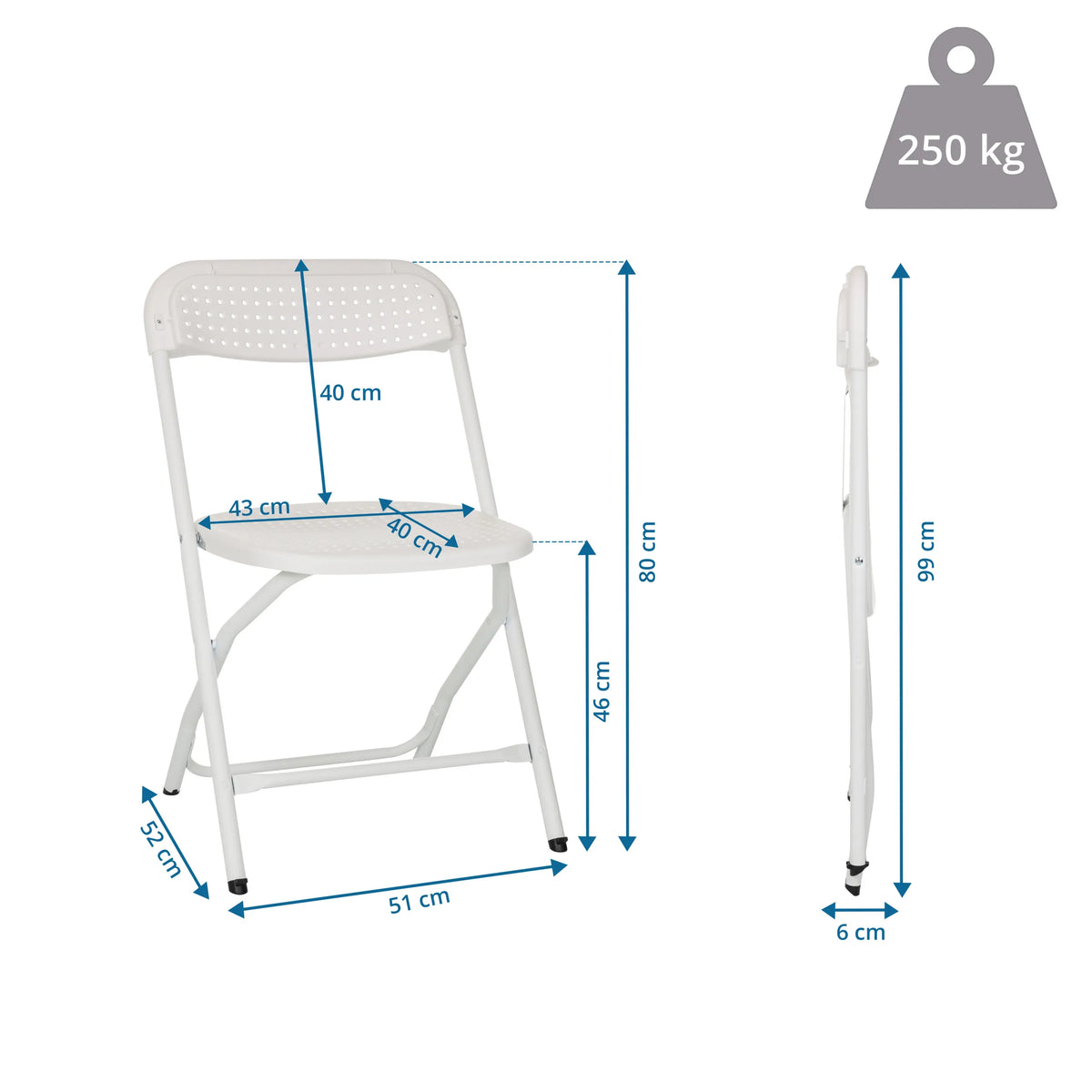 Technische tekening van de Outdoor stoel TUDELA XXL PRO W met een totale hoogte van 99 cm van hjh OFFICE