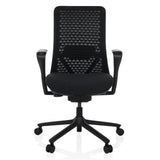 Zwarte High end bureaustoel VERVIO met netrugleuning en vijfpoot met zwenkwielen van hjh OFFICE – 360-gradenweergave (vooraanzicht 0°)