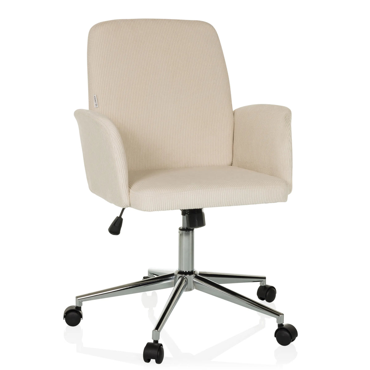 Beige Thuisgebruik bureaustoel SOLAO CORD met geribbelde bekleding en vijfpoot met wieltjes van hjh OFFICE – 360-gradenweergave (vooraanzicht 15°)