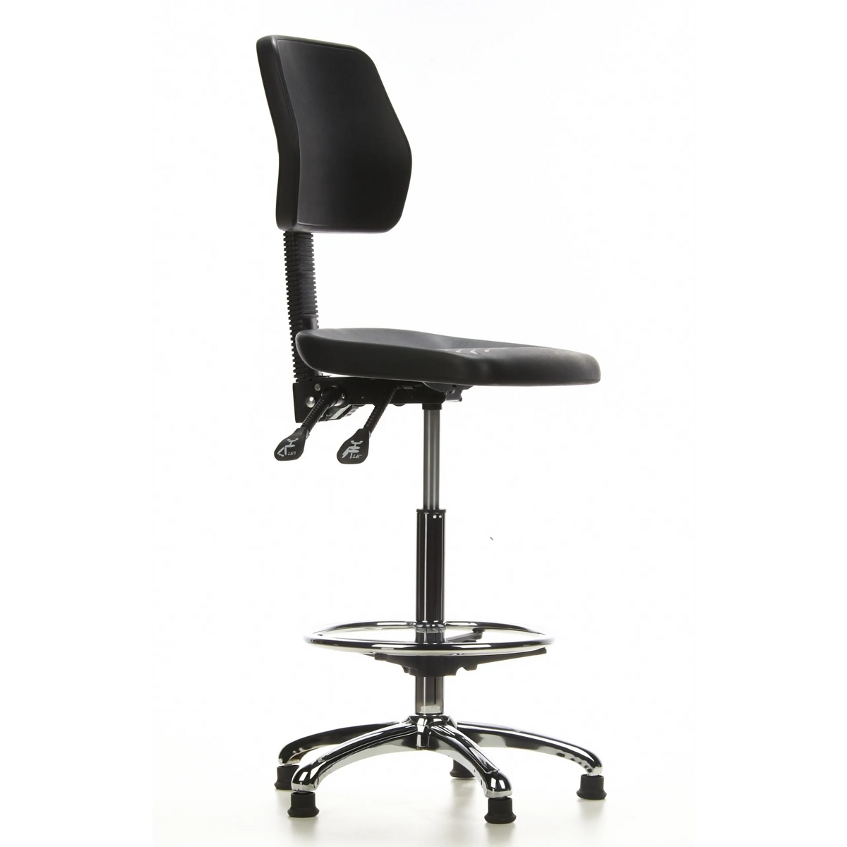 Zwarte Baliestoel TOP WORK 11 met voetring en vijfsterrenvoet van hjh OFFICE – 360-gradenweergave (schuin vooraanzicht 60°)
