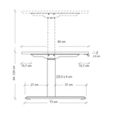 Maßzeichnung des höhenverstellbaren Schreibtisches XDKB 16 S mit einer Höhe von 64–129 cm von hjh OFFICE PRO