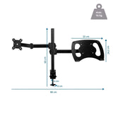 Technische tekening van de Monitorsteun VM-MH2 met een totale breedte van 88 cm van hjh OFFICE