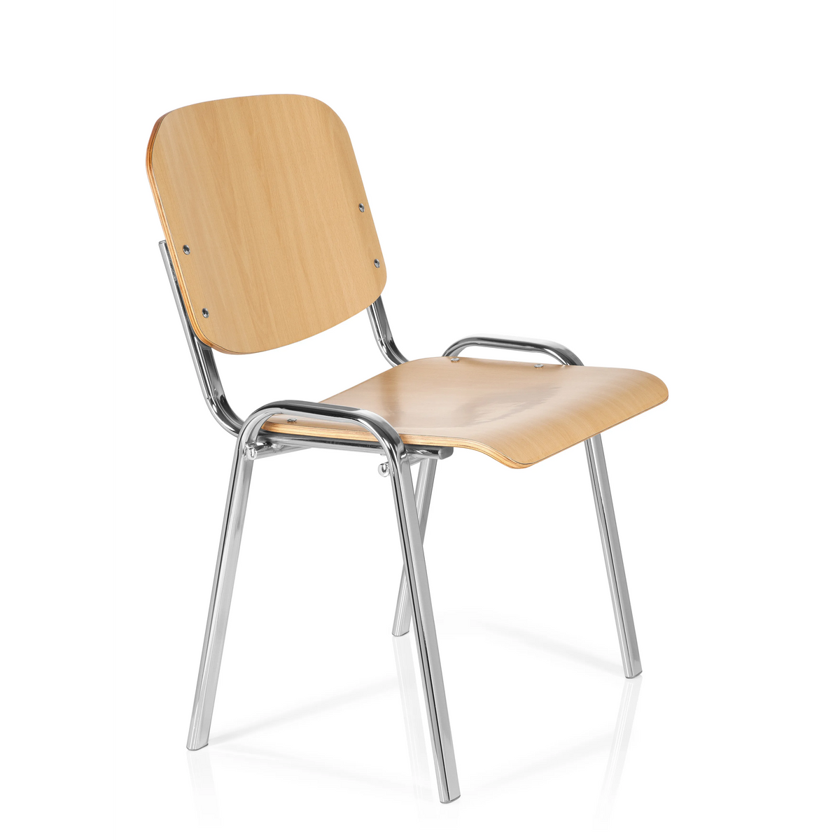 Vierfußstuhl XT 600 C H in Buche mit Gestell aus Chrom von hjh OFFICE – 360-Grad-Ansicht (schräge Frontansicht 60°)