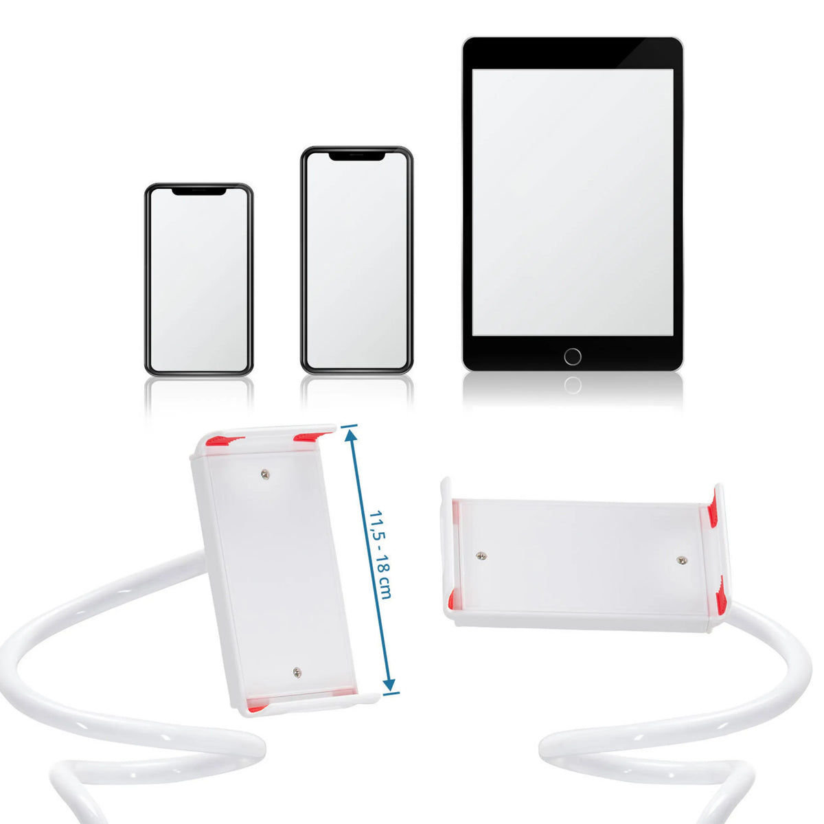 Witte Houder voor mobiele telefoon & tablet FLEXMOBI I met een breedte van 11,5 - 18 cm van hjh OFFICE