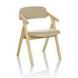 Beige klapstoel SCANDIO met armleuningen en houten frame van hjh OFFICE – 360-gradenweergave (schuin vooraanzicht 30°)