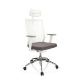 Grijs-witte Professionele bureaustoel ASPEN WHITE PRO met netrug, hoofdsteun en vijfpoot met zwenkwielen van hjh OFFICE – 360-gradenweergave (schuin vooraanzicht 40°)