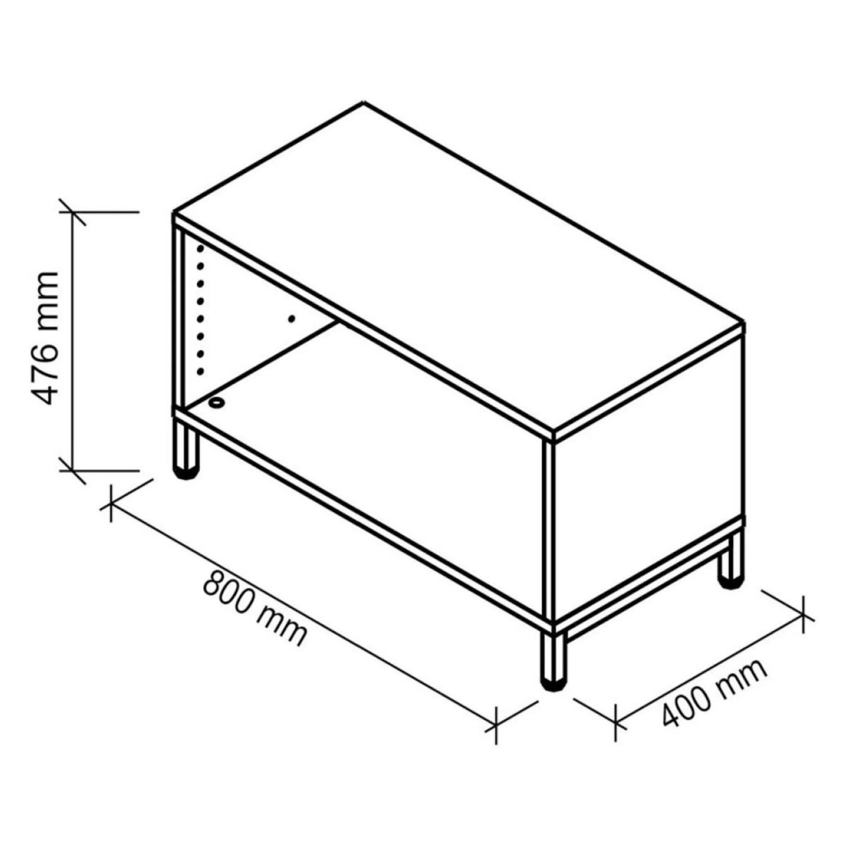 Technische tekening van de FlexWall behuizing van 800 × 400 mm van hjh OFFICE PRO