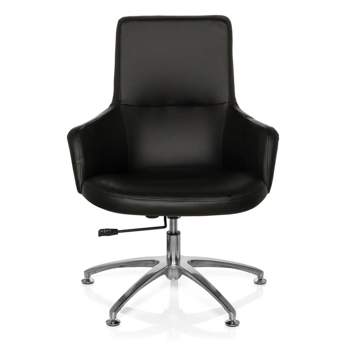 Zwarte Lounge stoel SHAKE 300 met bekleding en glanzend kruisvoet van hjh OFFICE – 360-gradenweergave (vooraanzicht 0°)