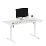 Elektrisch in hoogte verstelbaar bureau Worktime in wit met monitor, toetsenbord en bekerhouder van hjh OFFICE