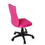 Roze Kinder bureaustoel KIDDY BASE met netrug en zwart vijfpootkruis met wieltjes van hjh OFFICE – 360-gradenweergave (schuin achteraanzicht 120°)