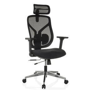 High end bureaustoel CASSILIS B met zwarte netbekleding en hoofdsteun van hjh OFFICE