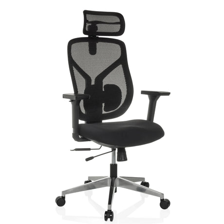 High end bureaustoel CASSILIS B met zwarte netbekleding en hoofdsteun van hjh OFFICE