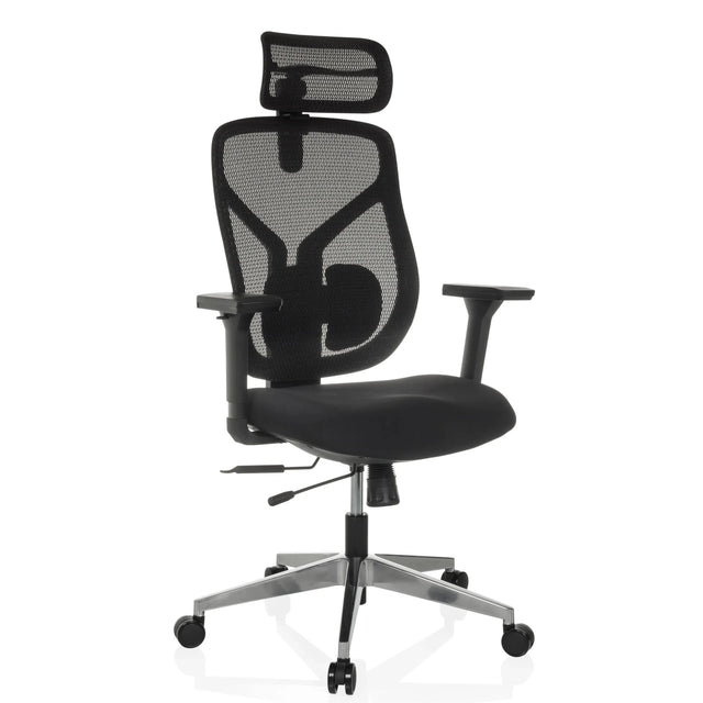High end bureaustoel CASSILIS B met zwarte netbekleding en hoofdsteun van hjh OFFICE