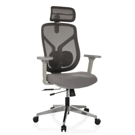 High end bureaustoel CASSILIS W in grijs met netrugleuning en hoofdsteun van hjh OFFICE