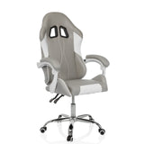 Grijs-witte Gamestoel GAMEBREAKER W03 met twee openingen voor hoofdsteunen en een vijfpoot met zwenkwielen van MyBuero – 360-gradenweergave (schuin vooraanzicht 30°)