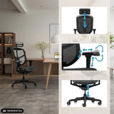 Verstelbare hoofdsteun, armleuningen en zithoogte van de professionele bureaustoel ENJOY ULTRA GEN2 van hjh OFFICE (AI-gegenereerde afbeelding)