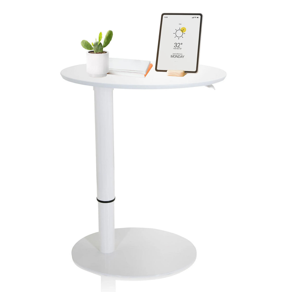 Wit Zit- Sta bureau STAND III met rond blad en ronde voet van hjh OFFICE