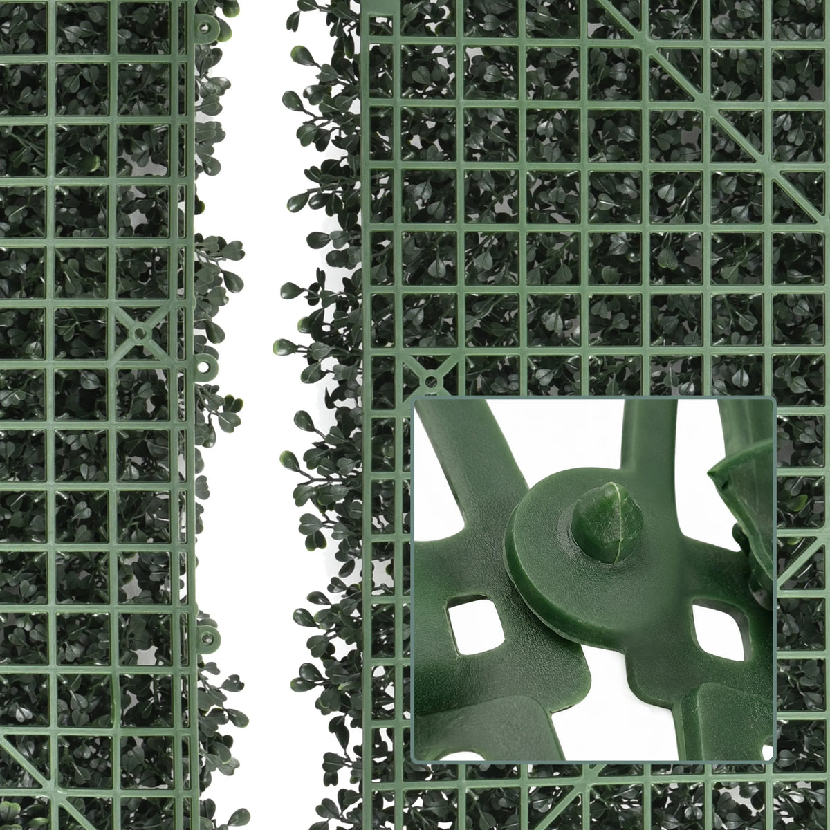 Verbindingselement van de groene LEAFLUXE 1 plantmatten voor eenvoudige montage van de rastelelementen van hjh LIVING