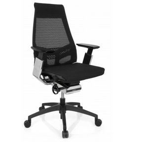 Professionele bureaustoel GENIDIA SMART BLACK CM met zwarte netbekleding en chroomaccenten van hjh OFFICE