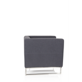 Donkergrijze Gestoffeerde fauteuil BARBADOS met vierkant design en metalen frame van hjh OFFICE – 360-gradenweergave (zijaanzicht 100°)