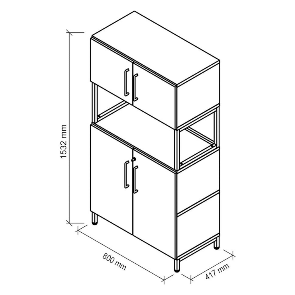 Technische tekening van de kast FlexWall met 1532 × 800 mm van hjh OFFICE PRO