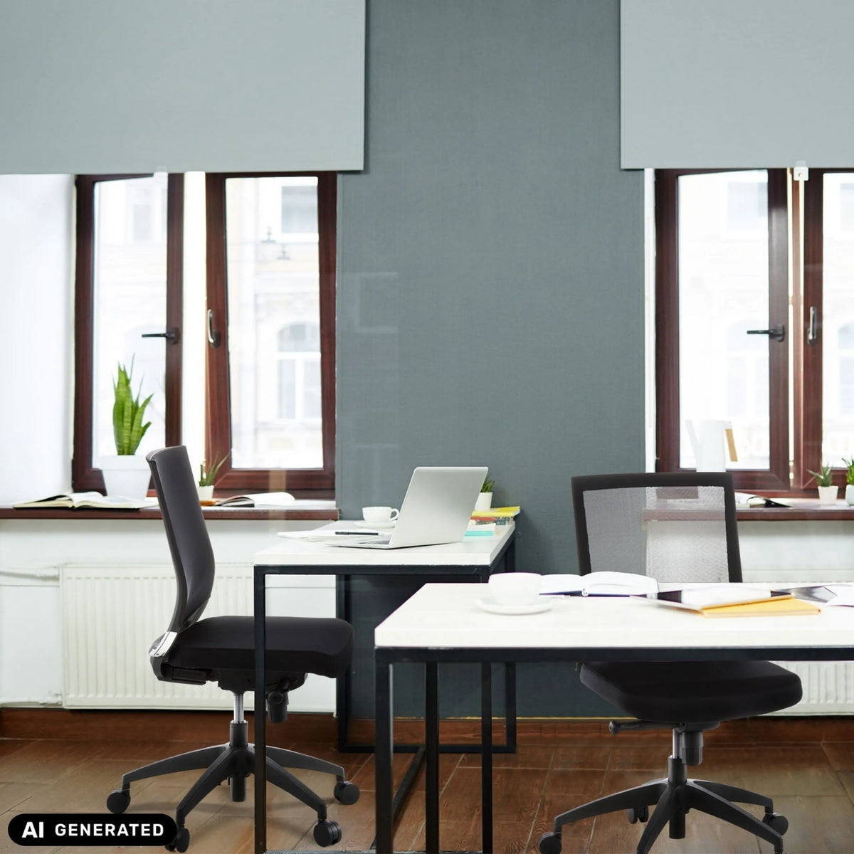 Professionele bureaustoel PORTO PRO in zwart in een kantoor van hjh OFFICE (AI-gegenereerde afbeelding)