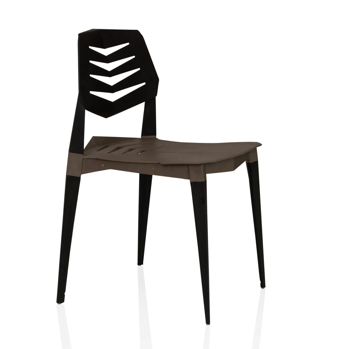 Bruin-zwarte Outdoor stoel Flecharo met geperforeerde rugleuning van hjh LIVING – 360-gradenweergave (schuin vooraanzicht 60°)