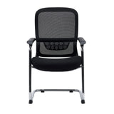 Zwarte Ergomy Meet vergaderstoel met netrug, armleuningen en chromen frame van hjh OFFICE – 360-gradenweergave (vooraanzicht 0°)