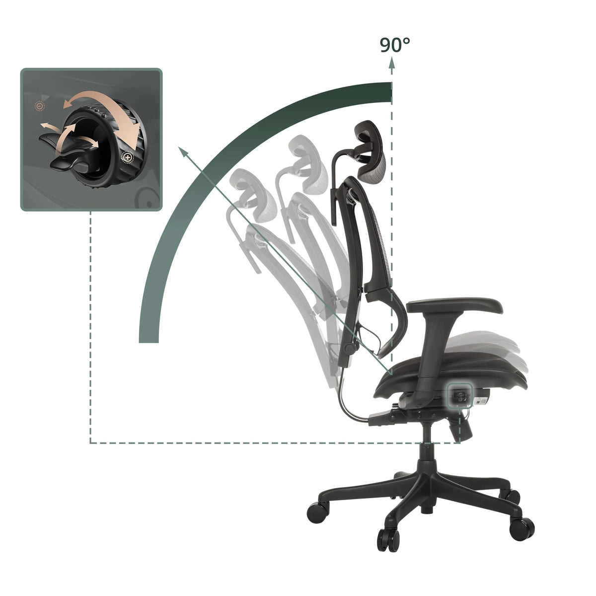 Verstelbare rugleuning van de luxe directiestoel ERGOHUMAN SLIM ECO F GEN2 met een kantelhoek tot 90° van hjh OFFICE