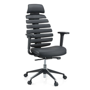 Zwarte Professionele bureaustoel ERGO LINE II PRO met lederen bekleding en gesegmenteerde rugleuning van hjh OFFICE