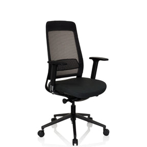 Professionele bureaustoel CHIARO T1 BLACK in zwart met netrugleuning en armleuningen van hjh OFFICE