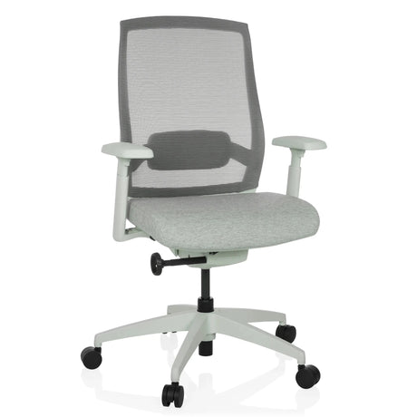 Professionele bureaustoel COLORE in frostgrijs met netrugleuning en armleuningen van hjh OFFICE