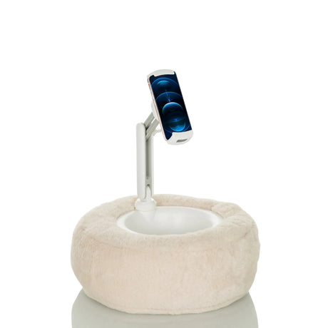 Beige Houder voor mobiele telefoon & tablet COMFILAP II met pluche onderkant en witte flexibele arm van hjh OFFICE