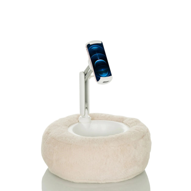 Beige Houder voor mobiele telefoon & tablet COMFILAP II met pluche onderkant en witte flexibele arm van hjh OFFICE